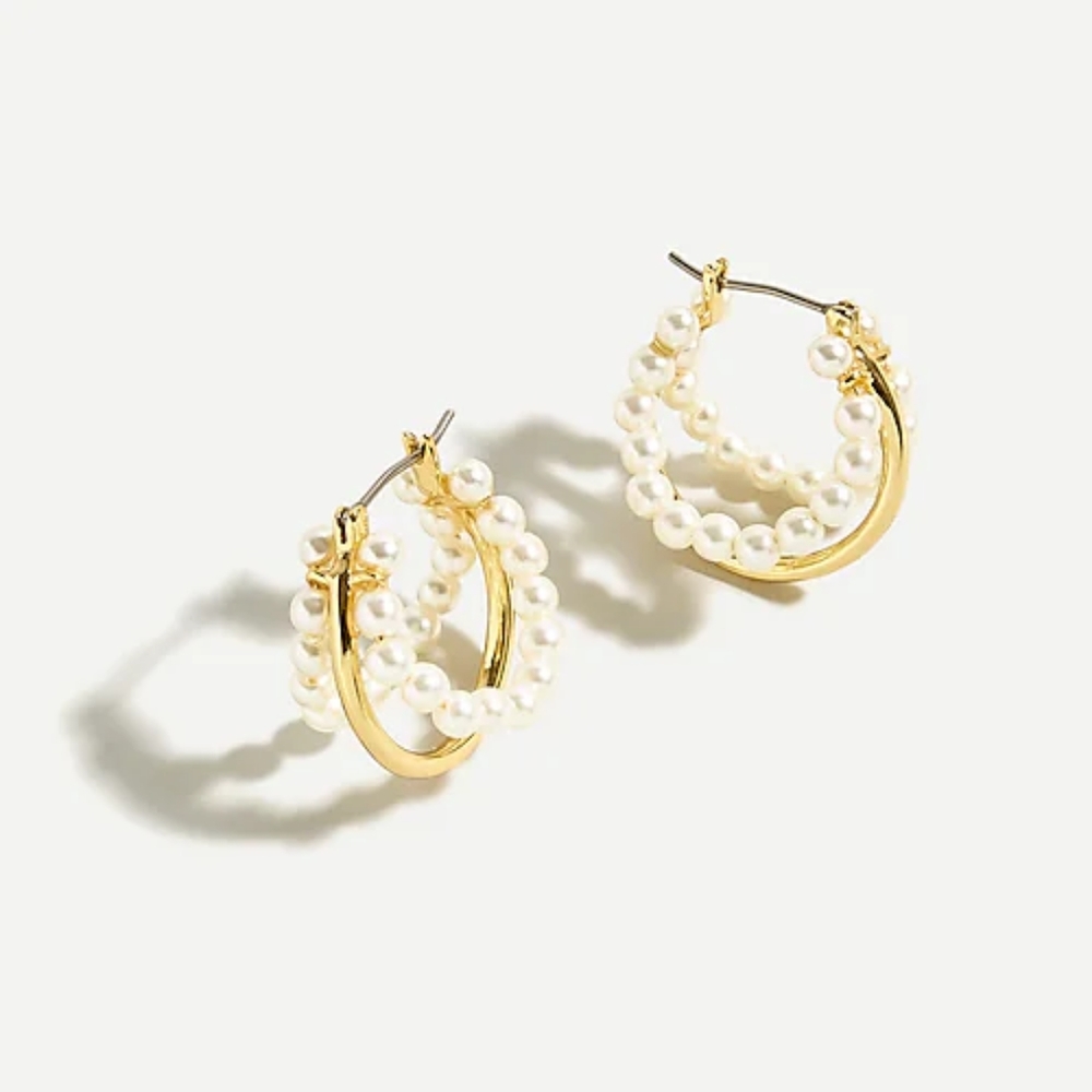 Layered Pearl Hoop Earrings